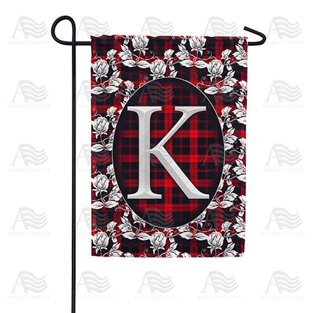 America Forever Elegant Red And Black Plaid Monogram Garden Flag