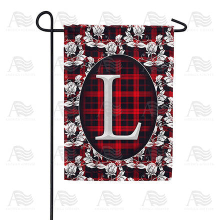 America Forever Elegant Red And Black Plaid Monogram Garden Flag