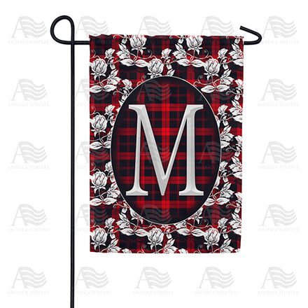 America Forever Elegant Red And Black Plaid Monogram Garden Flag