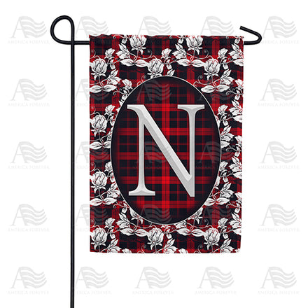America Forever Elegant Red And Black Plaid Monogram Garden Flag