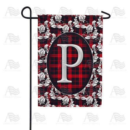 America Forever Elegant Red And Black Plaid Monogram Garden Flag