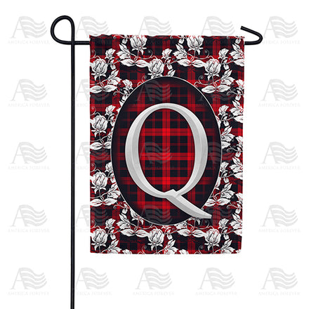 America Forever Elegant Red And Black Plaid Monogram Garden Flag