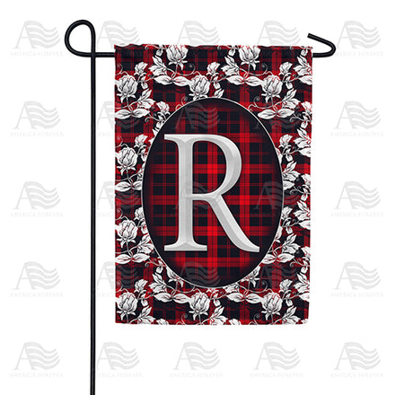 America Forever Elegant Red And Black Plaid Monogram Garden Flag