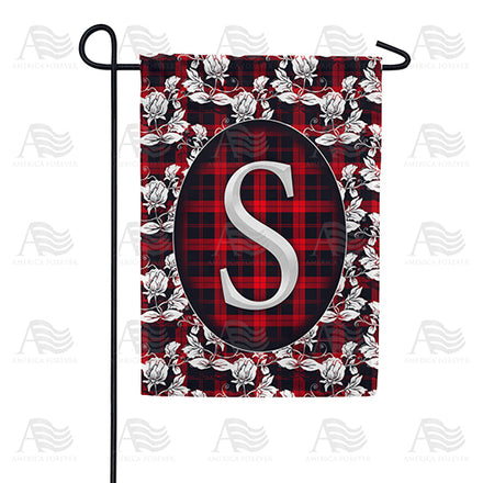 America Forever Elegant Red And Black Plaid Monogram Garden Flag