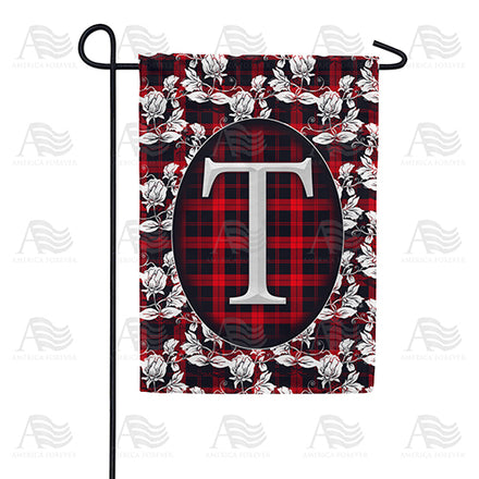 America Forever Elegant Red And Black Plaid Monogram Garden Flag