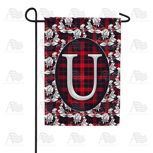America Forever Elegant Red And Black Plaid Monogram Garden Flag