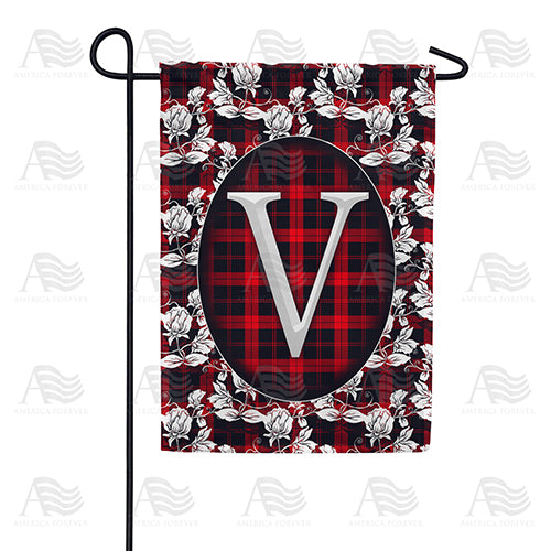 America Forever Elegant Red And Black Plaid Monogram Garden Flag