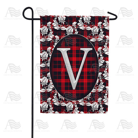 America Forever Elegant Red And Black Plaid Monogram Garden Flag