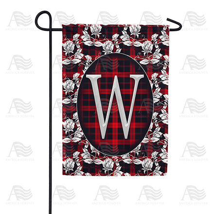 America Forever Elegant Red And Black Plaid Monogram Garden Flag