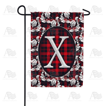 America Forever Elegant Red And Black Plaid Monogram Garden Flag