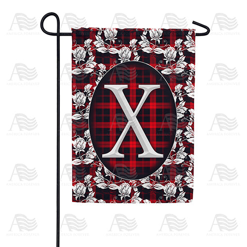 America Forever Elegant Red And Black Plaid Monogram Garden Flag