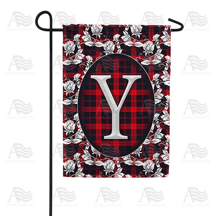 America Forever Elegant Red And Black Plaid Monogram Garden Flag