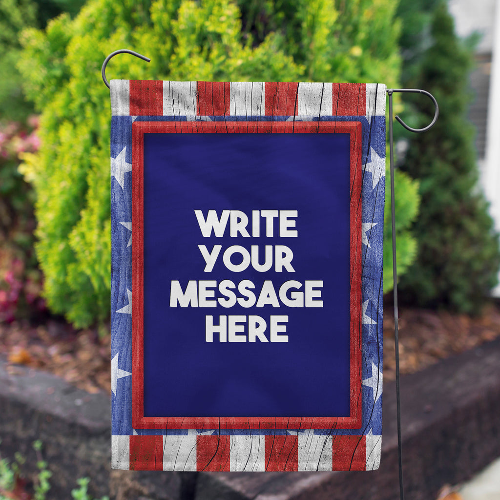 America Forever Personalized All American Old Wood Message Garden Flag
