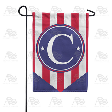 America Forever Red, White And Blue Emblem Monogram Garden Flag
