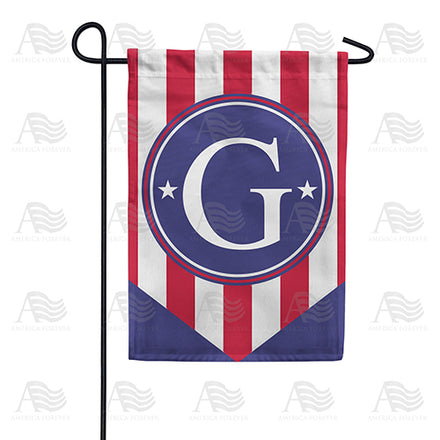 America Forever Red, White And Blue Emblem Monogram Garden Flag