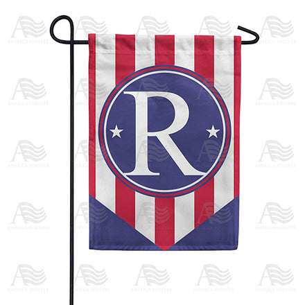 America Forever Red, White And Blue Emblem Monogram Garden Flag
