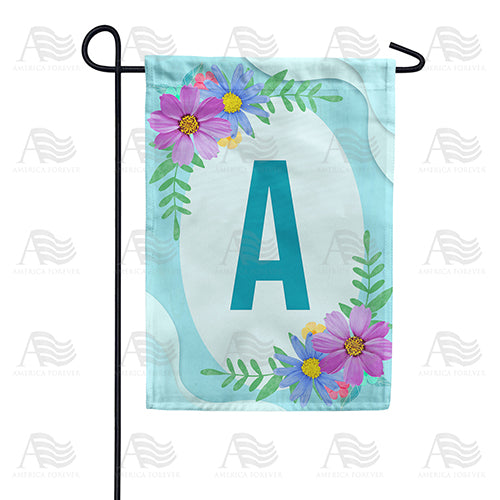 Cosmos On Blue Wood Monogram Garden Flag
