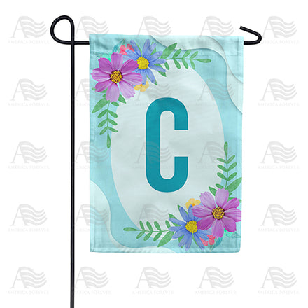 Cosmos On Blue Wood Monogram Garden Flag