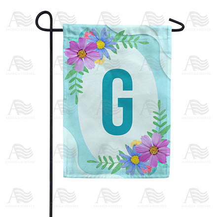 Cosmos On Blue Wood Monogram Garden Flag