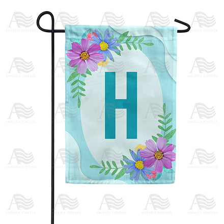 Cosmos On Blue Wood Monogram Garden Flag