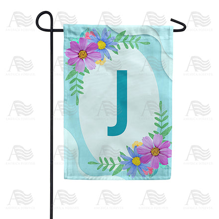 Cosmos On Blue Wood Monogram Garden Flag
