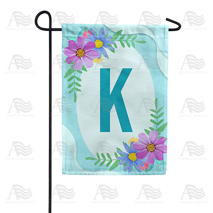 Cosmos On Blue Wood Monogram Garden Flag