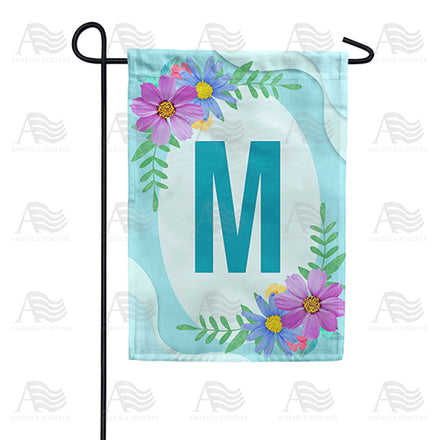 Cosmos On Blue Wood Monogram Garden Flag