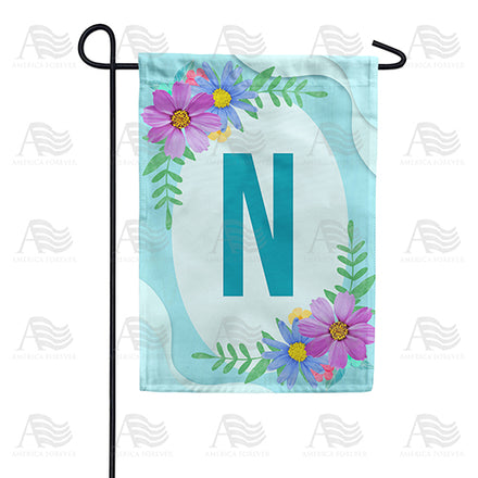 Cosmos On Blue Wood Monogram Garden Flag