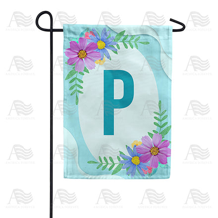 Cosmos On Blue Wood Monogram Garden Flag