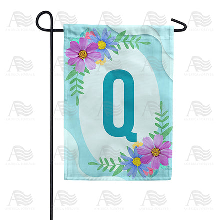 Cosmos On Blue Wood Monogram Garden Flag