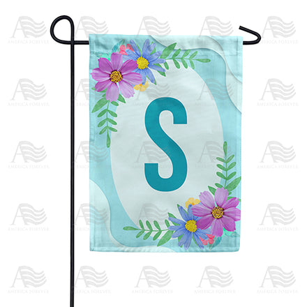 Cosmos On Blue Wood Monogram Garden Flag