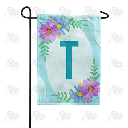 Cosmos On Blue Wood Monogram Garden Flag