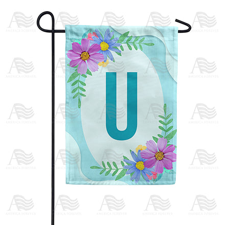Cosmos On Blue Wood Monogram Garden Flag