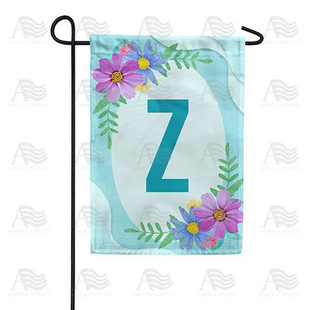 Cosmos On Blue Wood Monogram Garden Flag