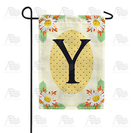 America Forever Yellow Gingham Daisies Monogram Garden Flag
