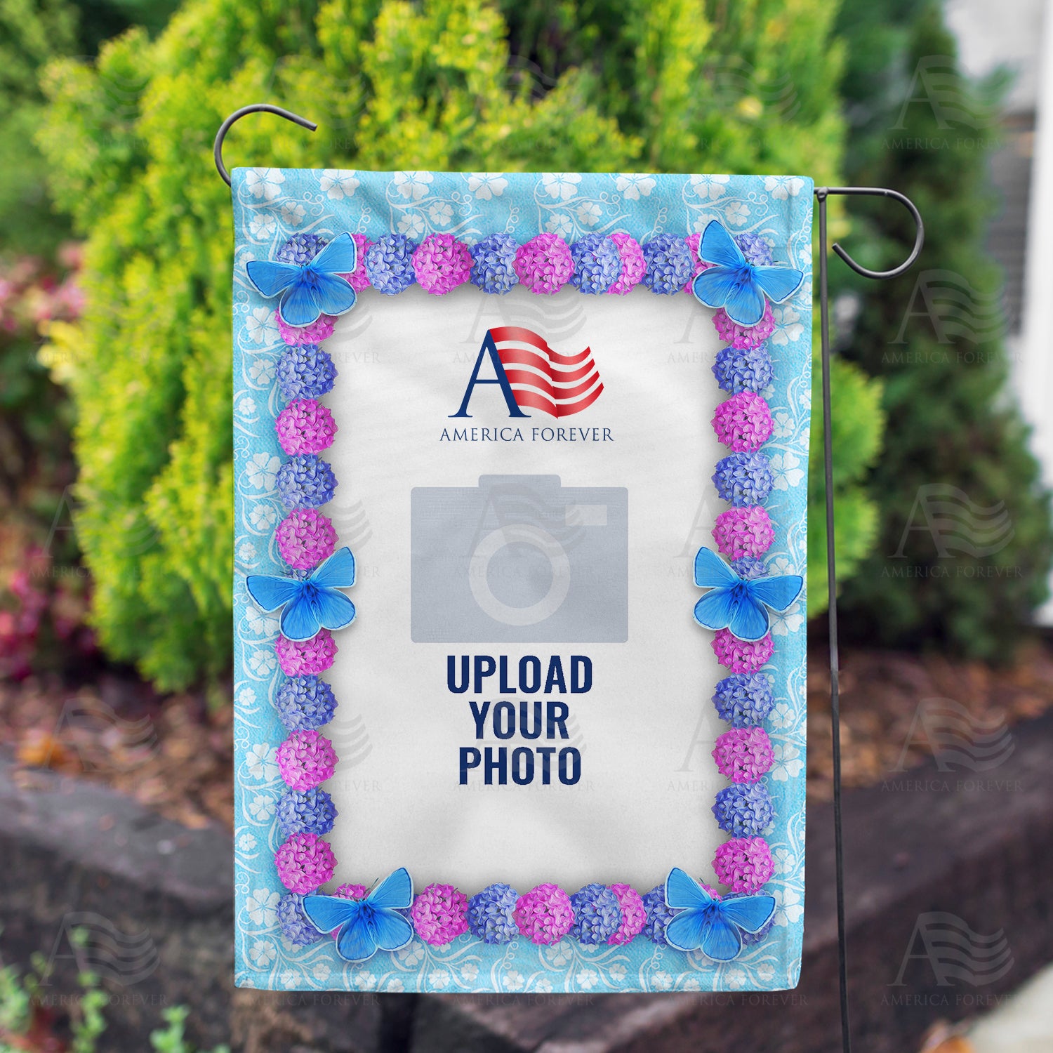 America Forever Personalized Blue And Purple Hydrangea Garden Flag