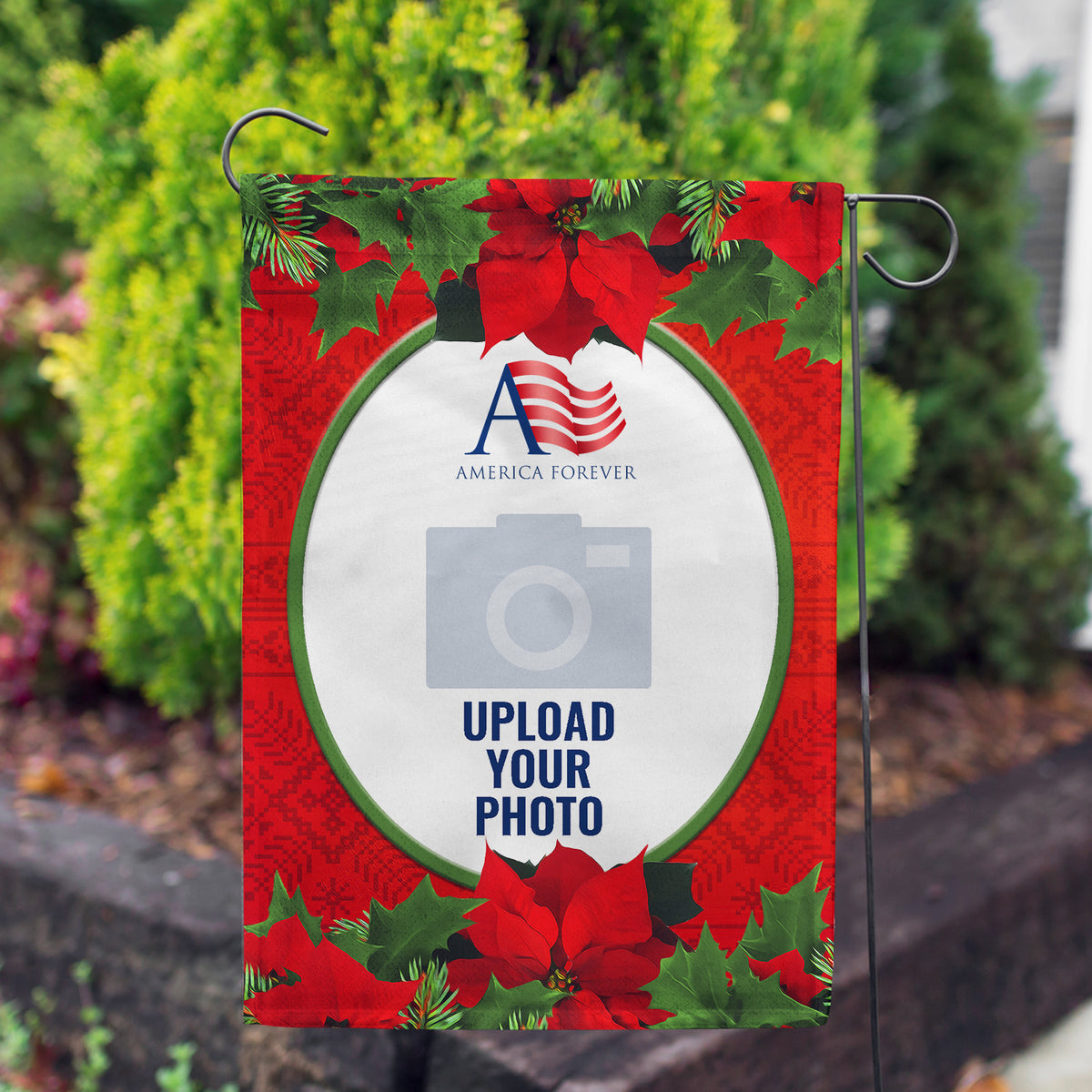 America Forever Personalized Red Poinsettia Garden Flag