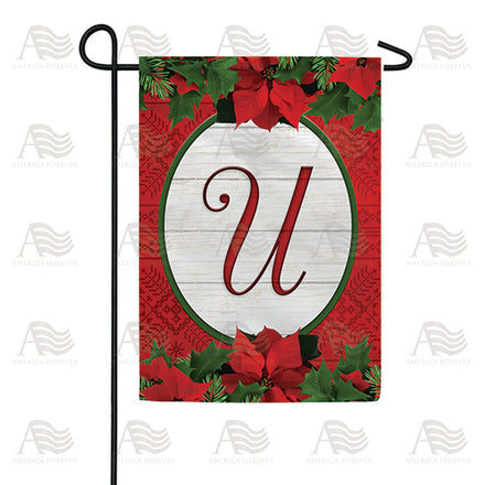 America Forever Red Poinsettia Monogram Garden Flag