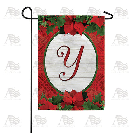 America Forever Red Poinsettia Monogram Garden Flag