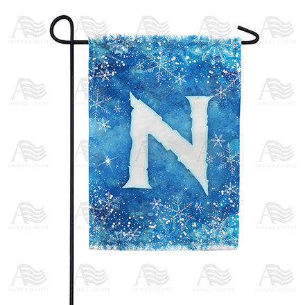 America Forever Icy Snowflakes Monogram Garden Flag