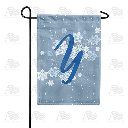 America Forever Blue Winter Monogram Garden Flag