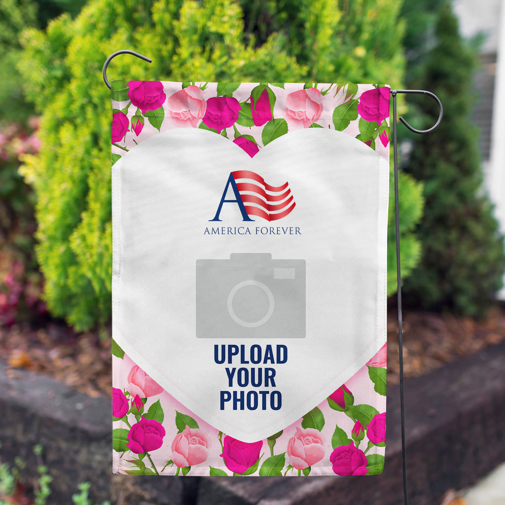 America Forever Personalized Pink Roses Garden Flag