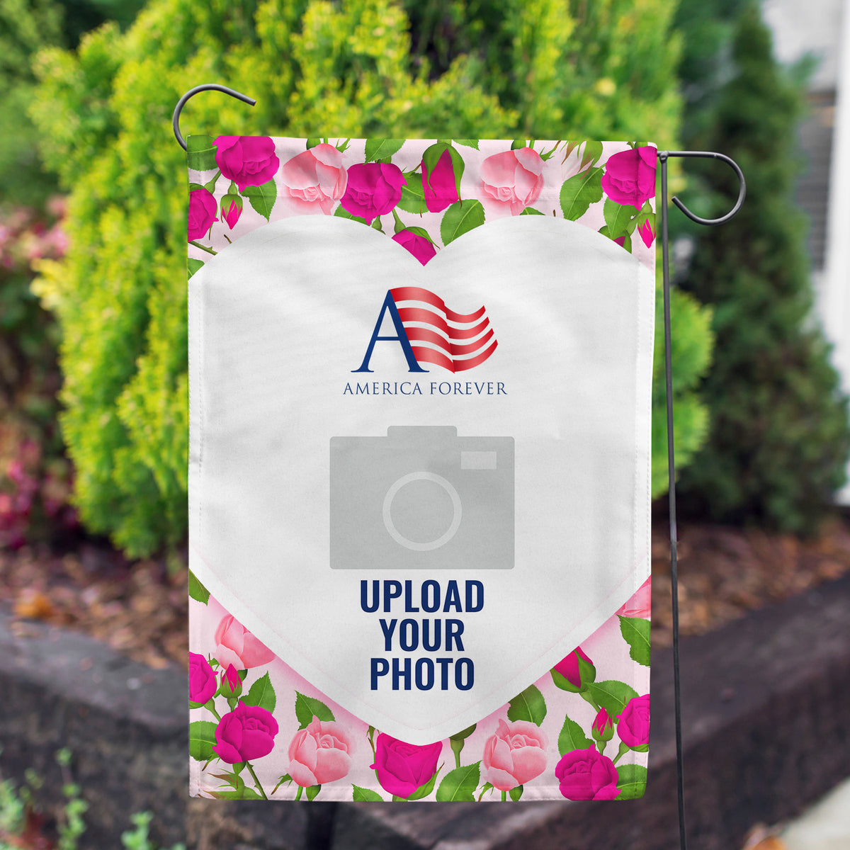 America Forever Personalized Pink Roses Garden Flag