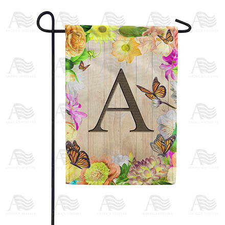 Flowery Wood Panel Monogram Garden Flag