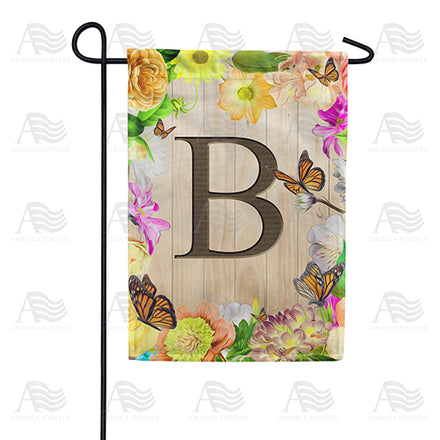 Flowery Wood Panel Monogram Garden Flag