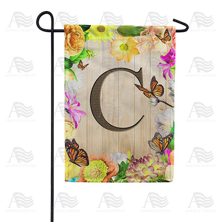 Flowery Wood Panel Monogram Garden Flag