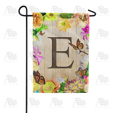 Flowery Wood Panel Monogram Garden Flag