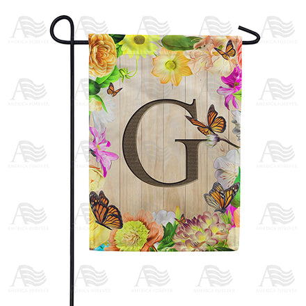 Flowery Wood Panel Monogram Garden Flag