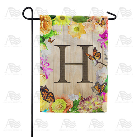 Flowery Wood Panel Monogram Garden Flag