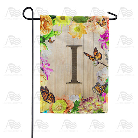 Flowery Wood Panel Monogram Garden Flag